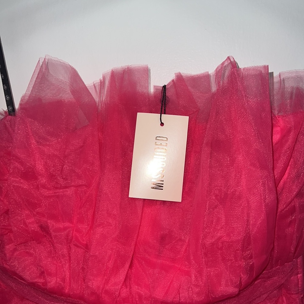Missguided Pink Bandeau Ruffle Dress Tulle Size US 8 - Picture 7 of 15